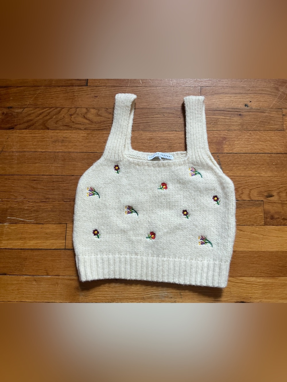 English Factory Embroidered Size S Cream Knit Crop Tank Top for Kids